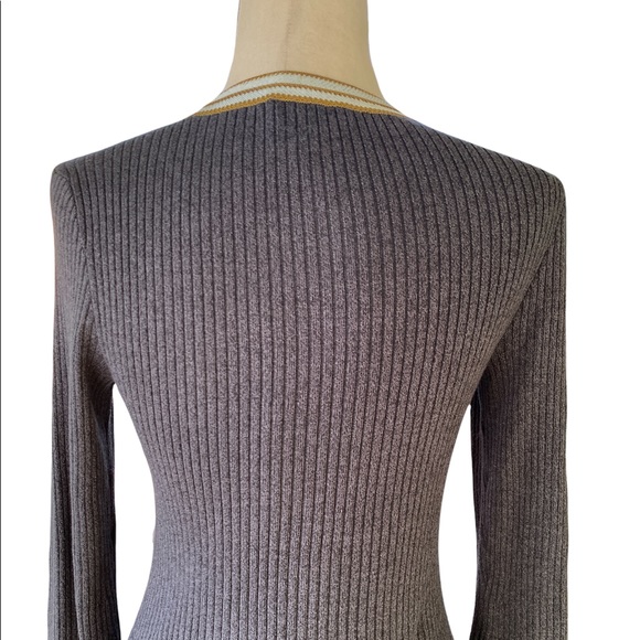 Leo & Sage Gray Yellow Ribbed Long Sleeve Top - S - Picture 7 of 11